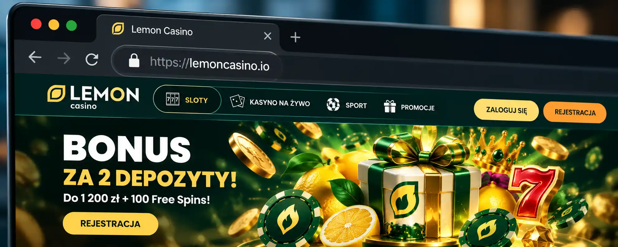 Przeglądarka z adresem lemoncasino.io i ikoną kłódki SSL