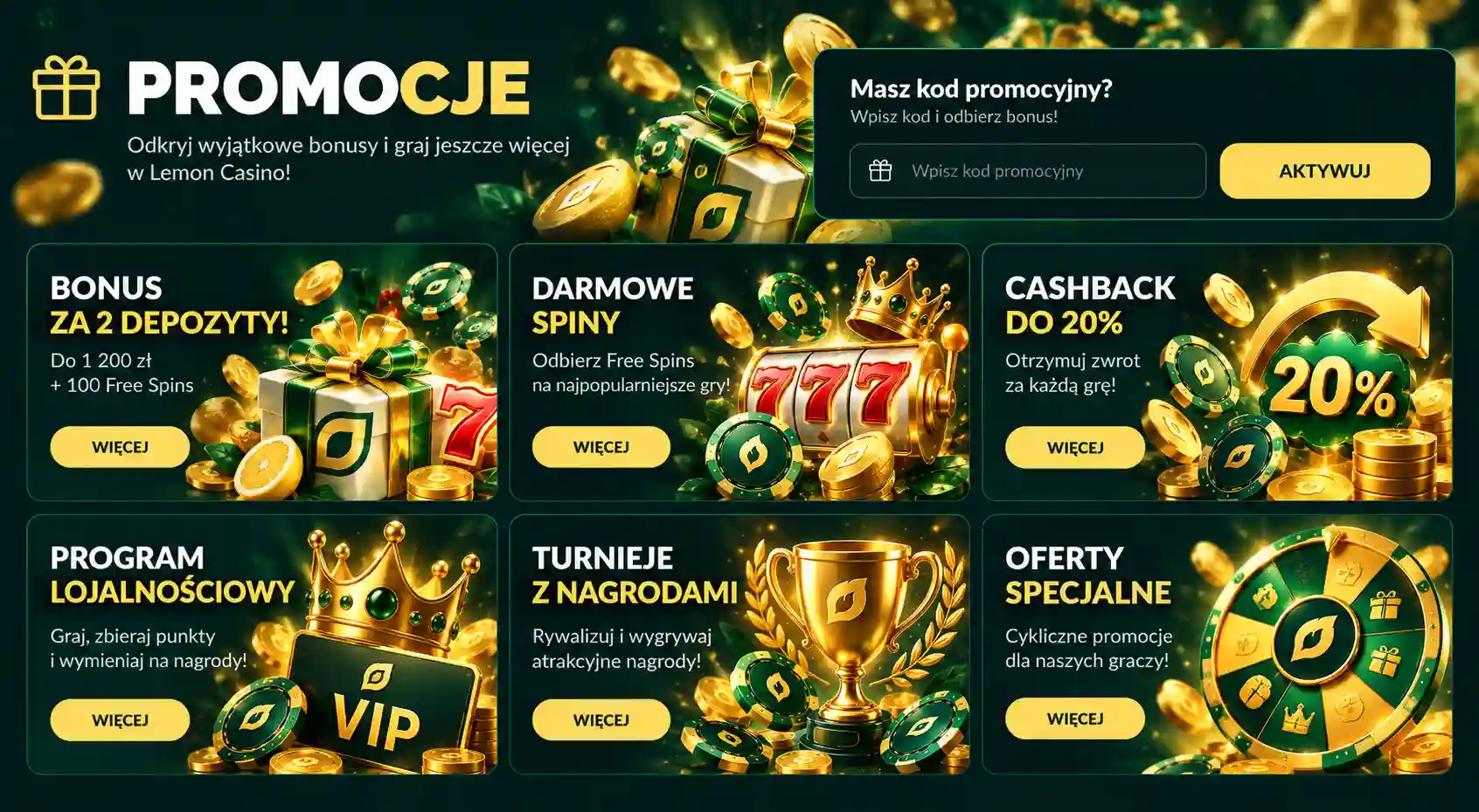 Sekcja Promocje w Lemon Casino – bonusy, darmowe spiny, cashback i turnieje