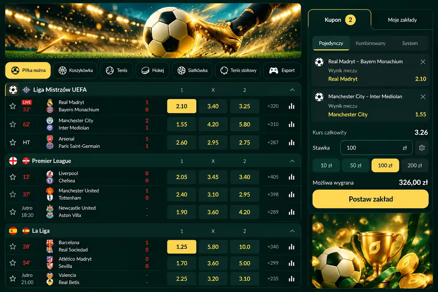 Sekcja zakładów sportowych Lemon Casino – lista dyscyplin i kupon zakładowy